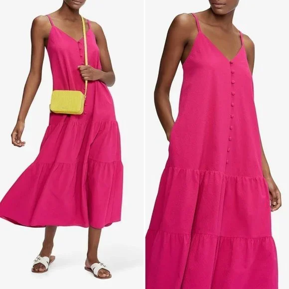 NWT! TED BAKER Pink Barbie core Luanna V Neck Crepe Midi Dress Size 2 - Picture 3 of 5